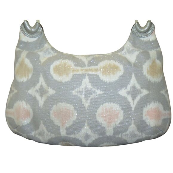 COACH Kristin Ikat Op Art Silver Gray Print Sparkle Canvas Hobo Flap Handbag - Picture 2 of 15